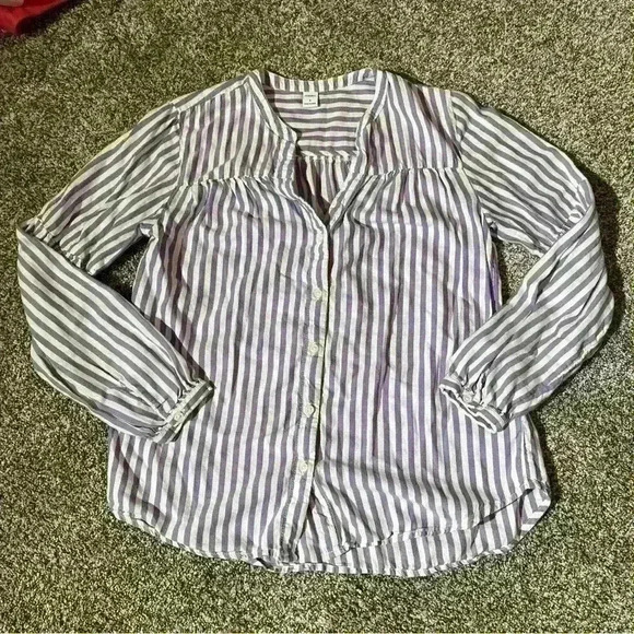Old Navy Women's Top Size S Long Sleeve Purple And White  Striped V Neck - Picture 1 of 9